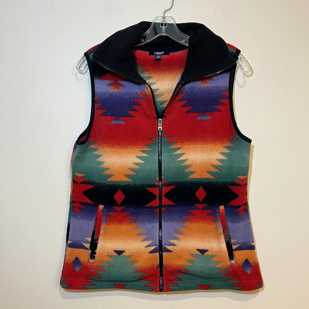 Ralph Lauren Chaps Sport Vest Full Zip Fleece Aztec Southwestern Womens Medium